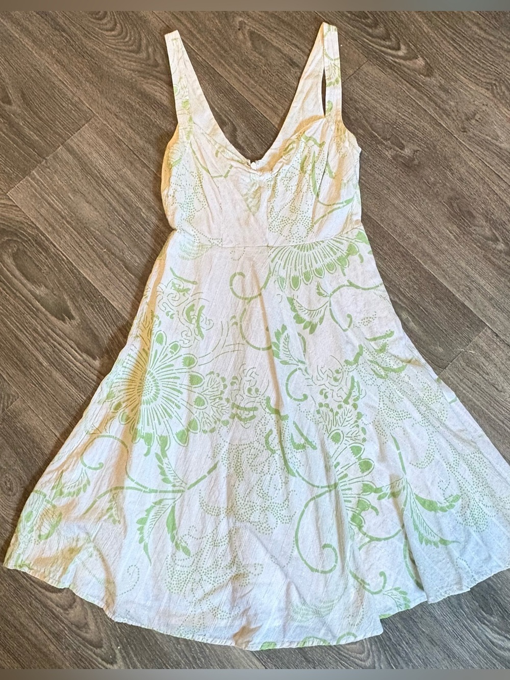 Guess Y2K sweetheart neck flowy white and green floral dress